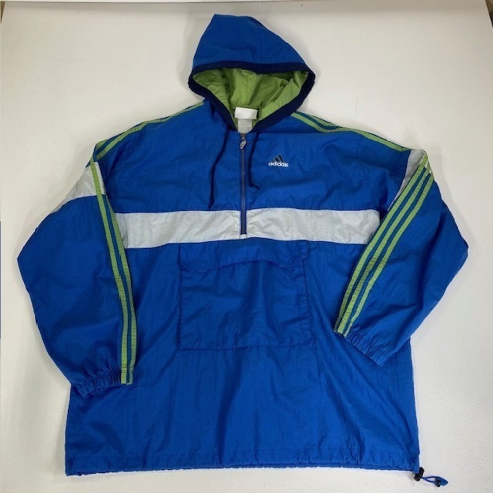 Adidas Pullover Anorak Windbreaker Track Suite 1/4 Zip Striped Blue Green XL